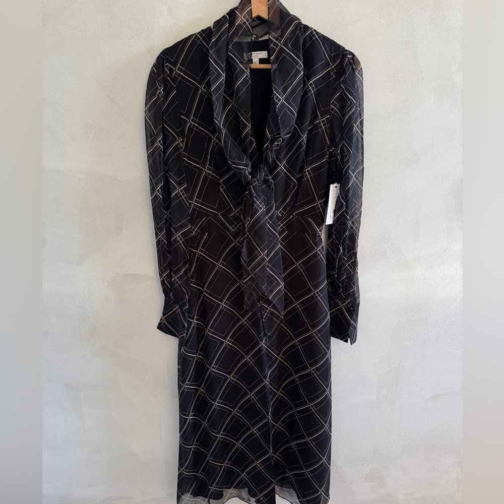 Equipment - Black Silk Checkered Long Sleeve Dress - Size 4 (NWT)